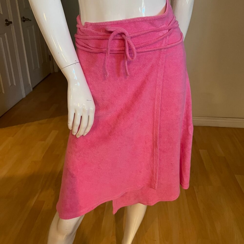 $160 KKCO TERRY CLOTH LAKE WRAP SKIRT IN FLAMINGO SIZE XS XSMALL PINK
